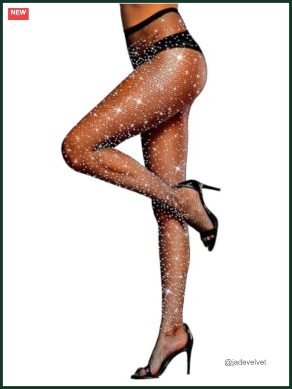 LUCKELF Rhinestone Fishnet Tights High Waist Sparkle Mesh Stockings